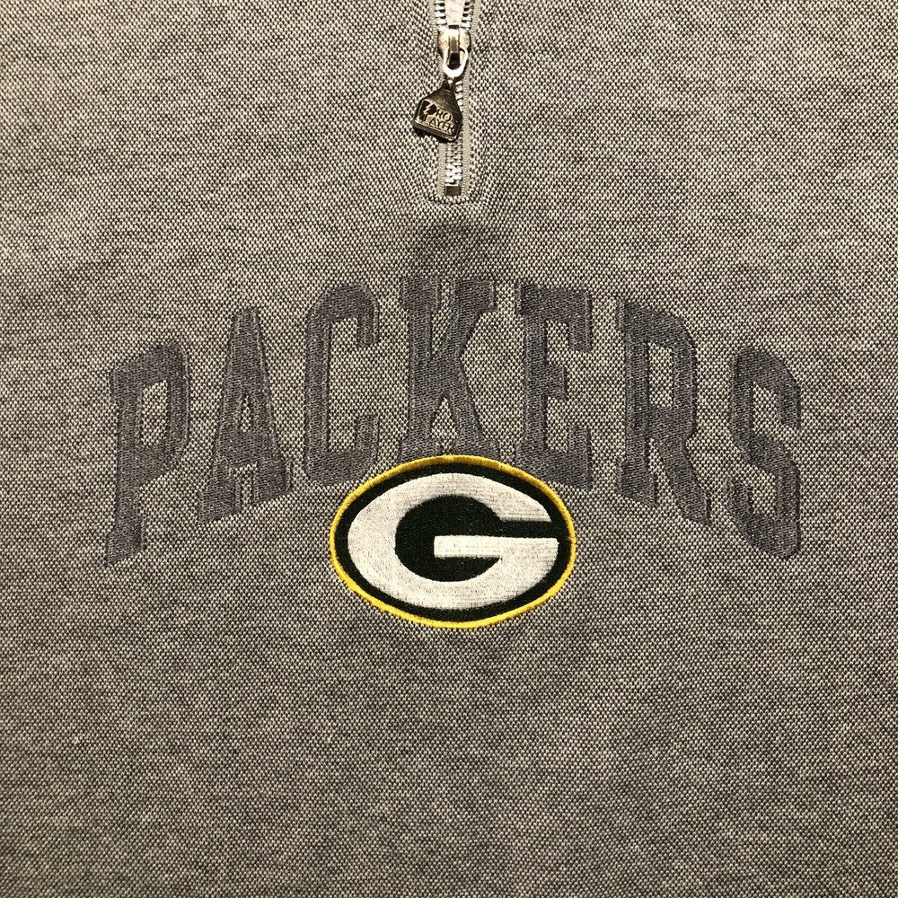 Green Bay Packers Quarter Zip Sweatshirt Pro Player NFL Size Large Gray Vintage - Picture 3 of 11